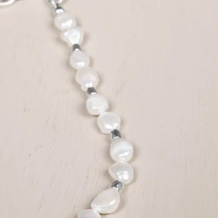 Brittany Necklace - Silver Plated/Baroque Pearl