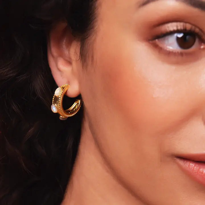 Daphne White Moonstone Hoop Earrings