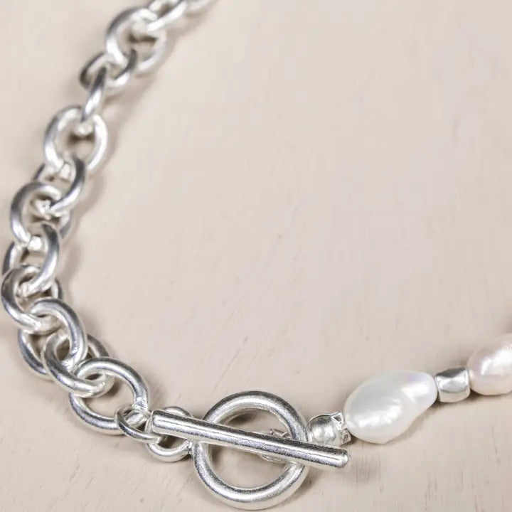Brittany Necklace - Silver Plated/Baroque Pearl