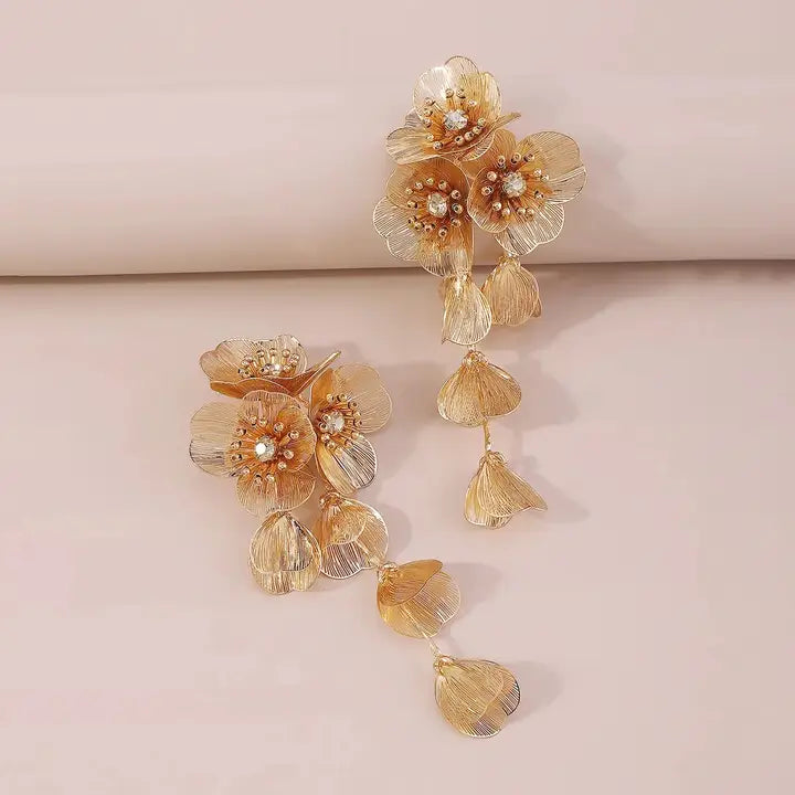 Waterfall Statement Gold Flower Drop Earrings