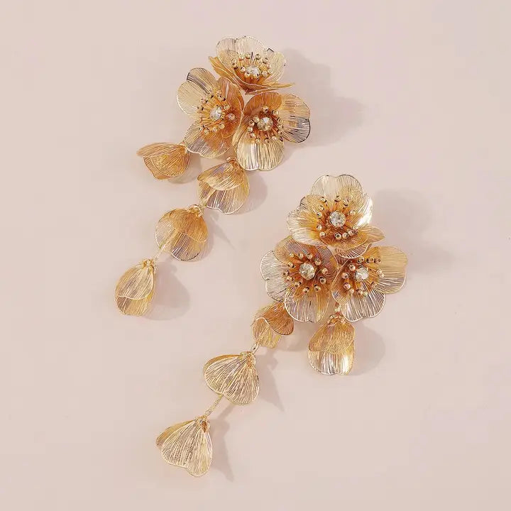 Waterfall Statement Gold Flower Drop Earrings