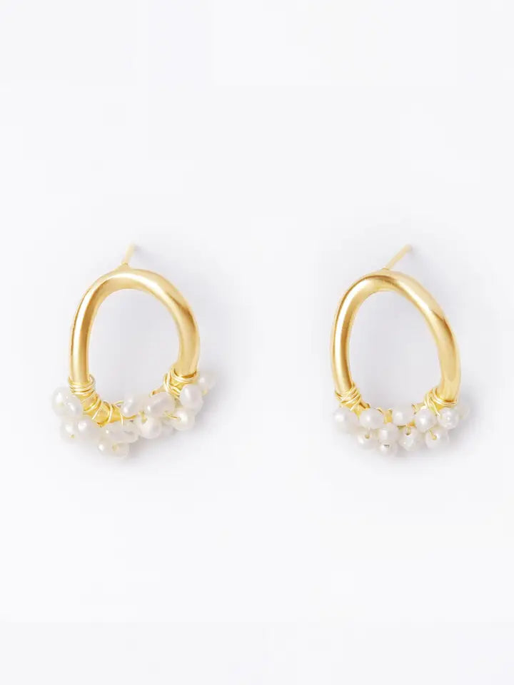 Pearl and Gold Open Stud Earrings