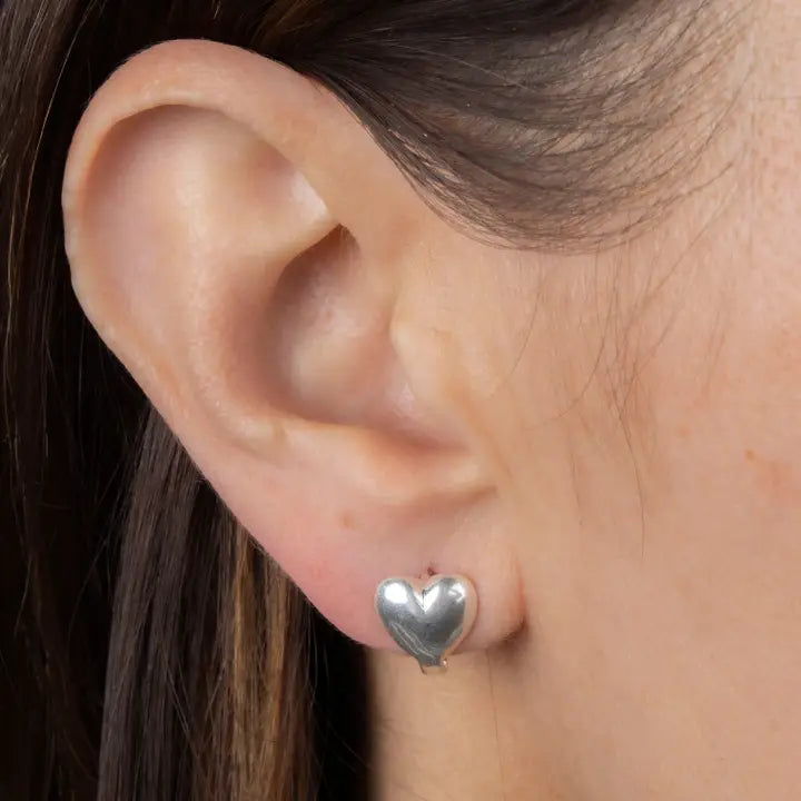 Holly Heart Huggie Earrings - Silver Plated