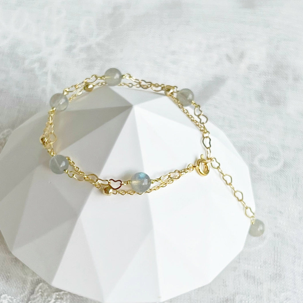 Moonstone Gold Heart Double Chain Bracelet