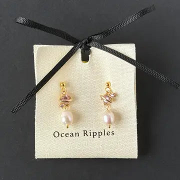 14ct Gold plated Fresh Water Pearl Pink Planet Earrings