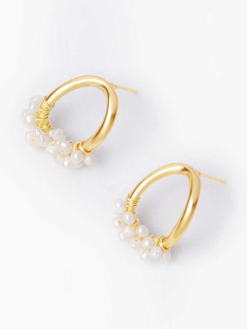 Pearl and Gold Open Stud Earrings