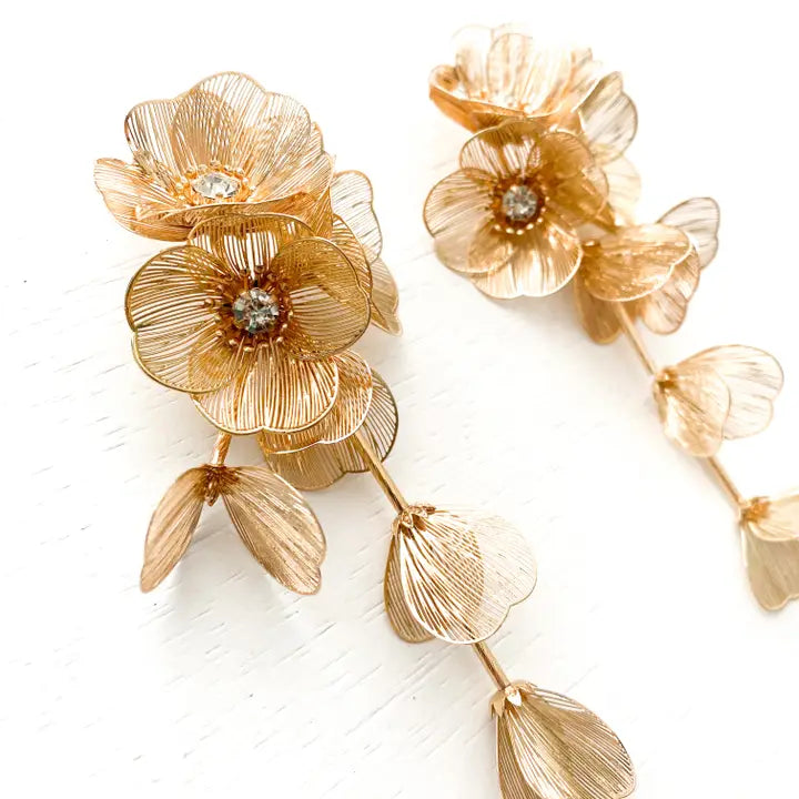 Waterfall Statement Gold Flower Drop Earrings