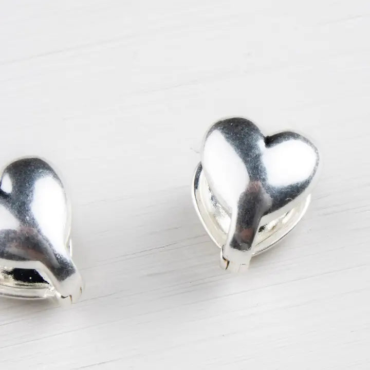 Holly Heart Huggie Earrings - Silver Plated