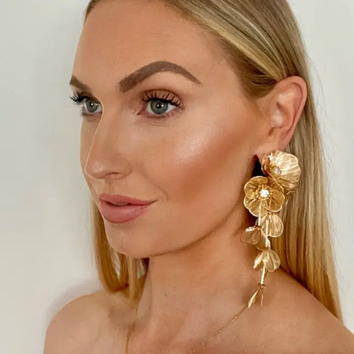 Waterfall Statement Gold Flower Drop Earrings